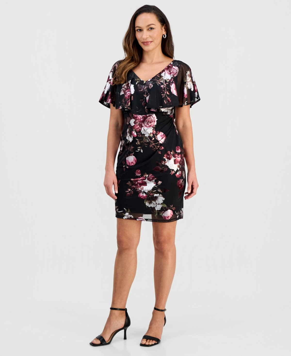 Connected Petite Floral Print Capelet Sheath Dress