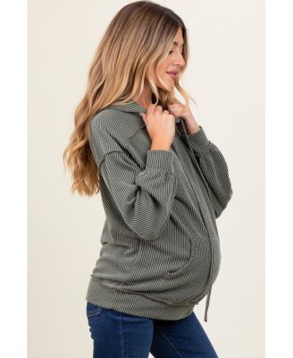 Maternity Charcoal Ribbed Front Pocket Drawstring Hoodie