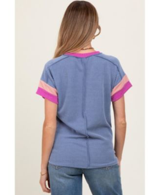 Maternity Pink Ribbed Colorblock Detail Short Sleeve Top