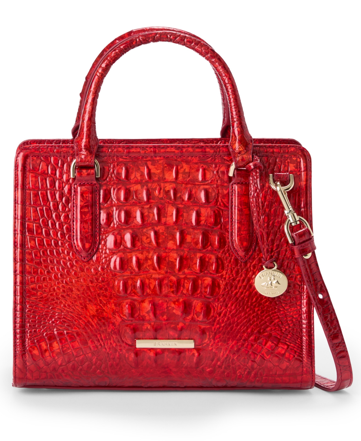 Brahmin Cami Melbourne Small Mellow Rose Leather Satchel Bag In Red