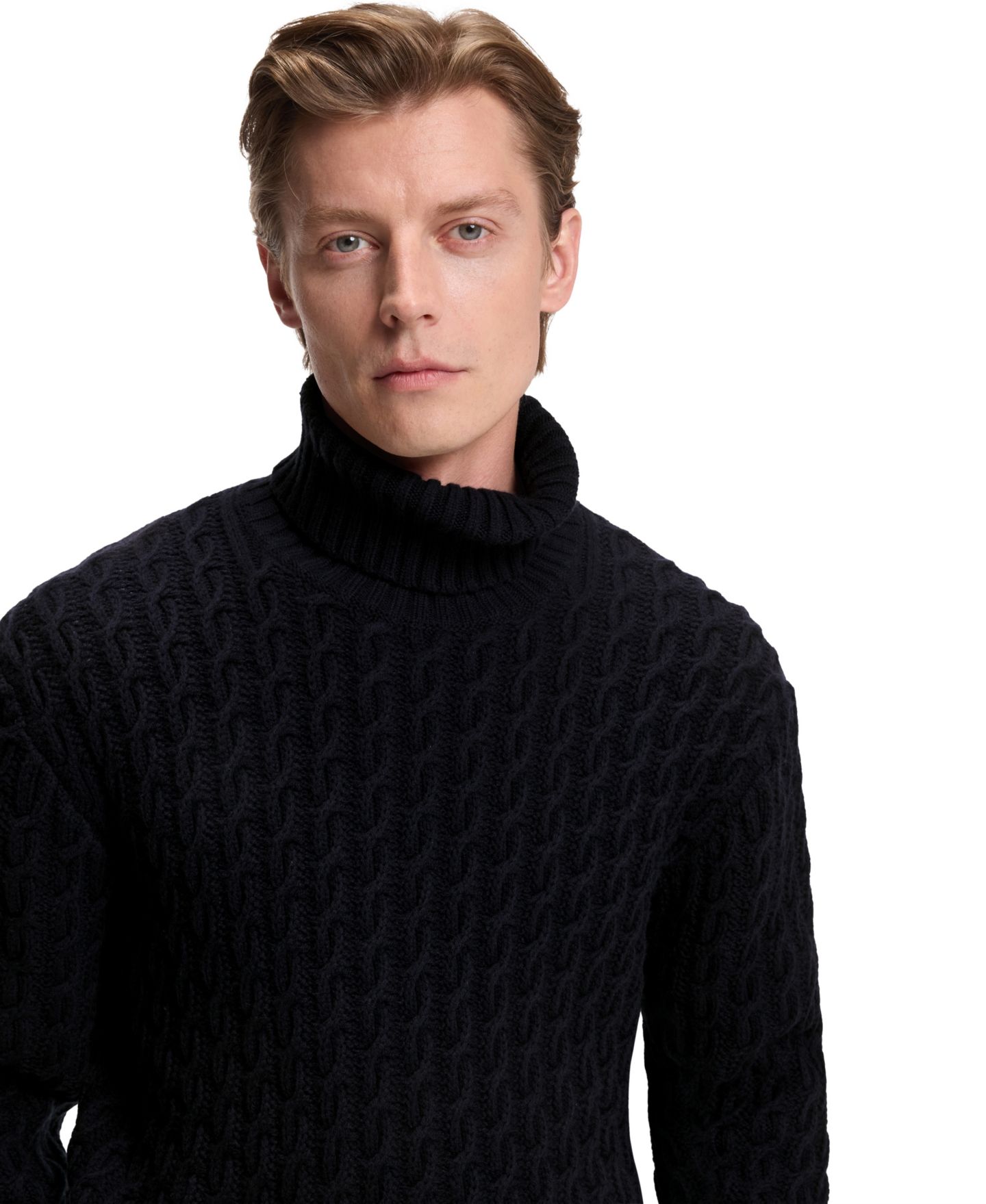 Мужской свитер Hugo Boss Beckham x BOSS Wool Cashmere Cable-Knit, цвет: Тёмный синий — фото 5
