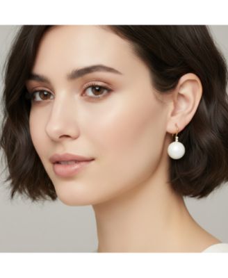 Textured Faux Pearl Drop Earrings with CZ Accents