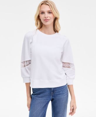 Nautica Jeans - Women's Pleated Lace-Trim 3/4-Sleeve Sweatshirt