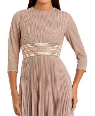 Women's Shimmering 3/4 Sleeve A-Line Midi Dress