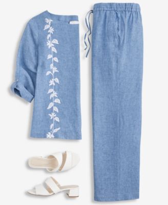 Women's 100% Linen Floral-Embroidered 3/4-Sleeve Top, Macy's Exclusive