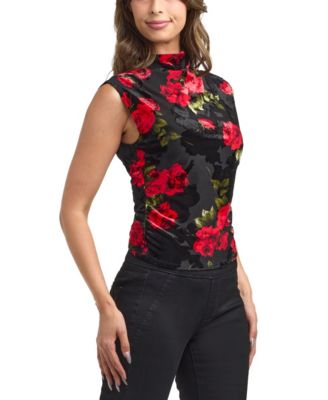 Women's Floral Print Mock Neck Sleeveless Top