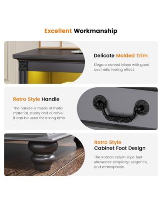 Nightstand with Charging Station, 3-Color LED Lights and 2 Drawers