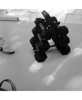 Hexagonal Dumbbell Free Hand Weight Set w/ Rack, 5, 8, & 10 Lbs, Black