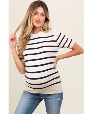 Maternity Brown Striped Knit Short Sleeve Top