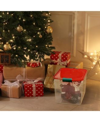 31 Quart Holiday Plastic Storage Container Bin with Latching Lid, 4 Pack