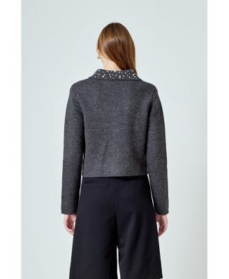 Women's Pearl Embellished Collar Cardigan