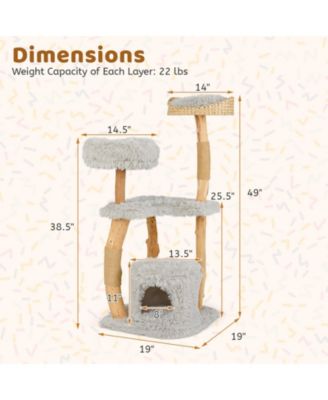 49'' Tall Wooden Cat Tree Solid Wood Cat Tower w/ Jute Scratching Posts