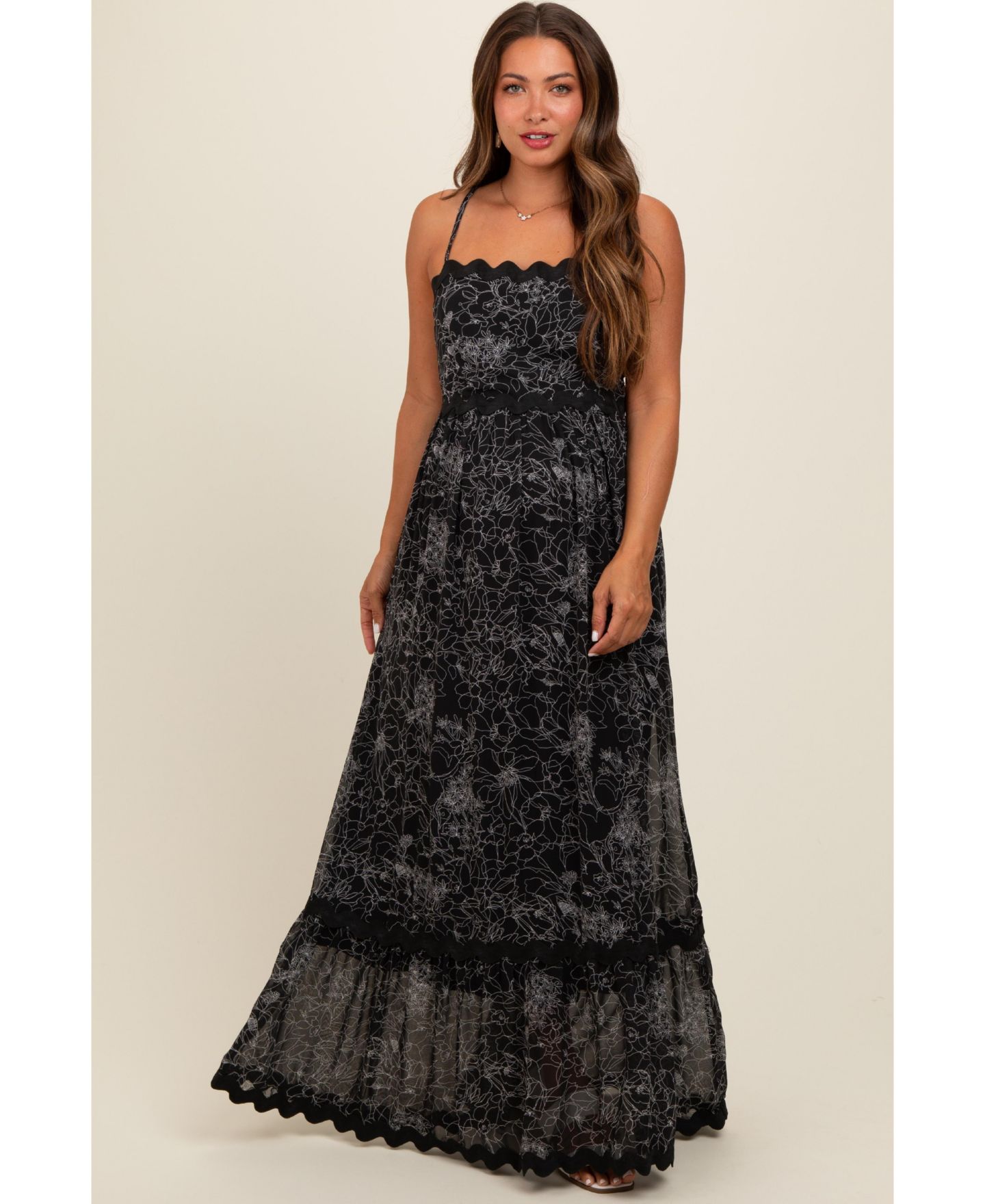 Женское платье Pinkblush Black Floral Contrast Trim Maxi, цвет: Чёрный — фото 1