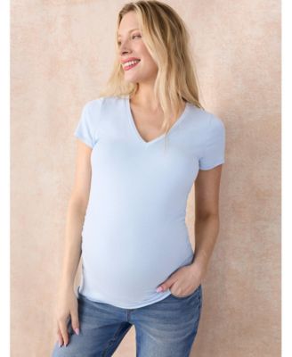 Maternity V-Neck Side-Ruched Short Sleeve Tee - Motherhood