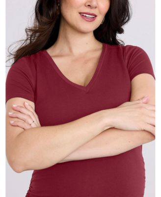 Maternity V-Neck Side-Ruched Short Sleeve Tee - Motherhood
