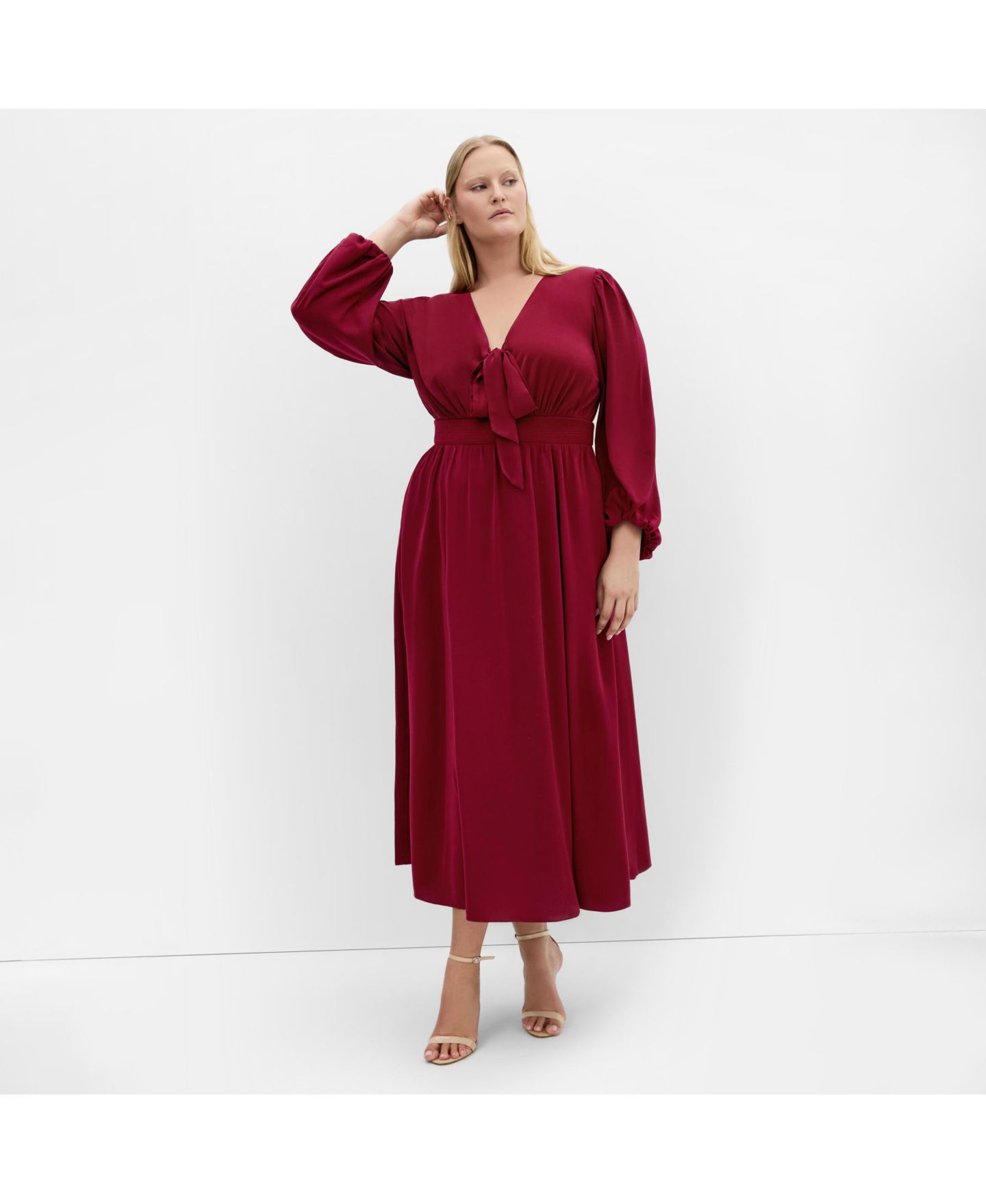Женское платье CITY CHIC Plus Size Ivanna V Neck Maxi, цвет: Тёмный вишнёвый — фото 1