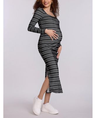Maternity Square Neck Rib Knit Long Sleeve Bodycon Maxi Dress - Motherhood