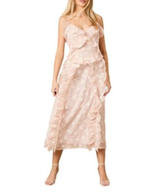 Women's Ruffle Front V-Neck Strappy Midi Dress