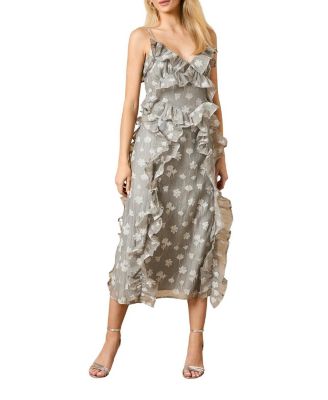 Women's Ruffle Front V-Neck Strappy Midi Dress