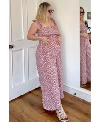 Maternity Mauve Floral Flowy Jumpsuit