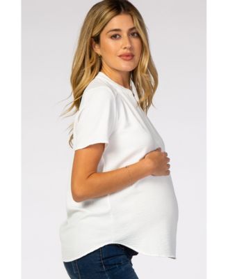 White Short Sleeve V-Neck Maternity Blouse
