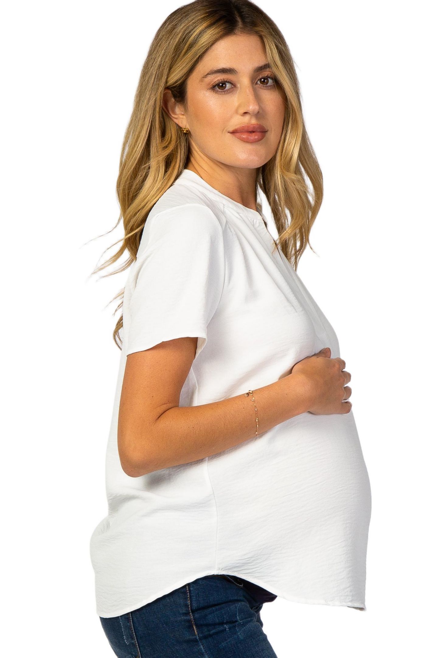 Женская блузка Pinkblush White Short Sleeve V-Neck Blouse, цвет: Белый — фото 2