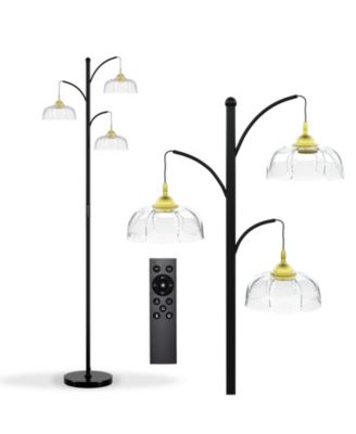 Modern Standing Floor Lamp with LED Bulbs, 3 Adjustable Heads and Petal Glass Shades