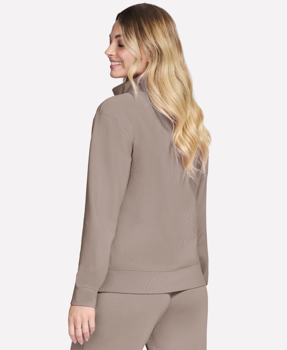 Skechers Women's Go Luxe Ribbed Knit Quarter Zip Jacket In Neutral