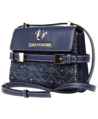 Studded Denim Flap Crossbody Bag