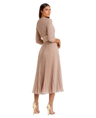 Women's Shimmering 3/4 Sleeve A-Line Midi Dress