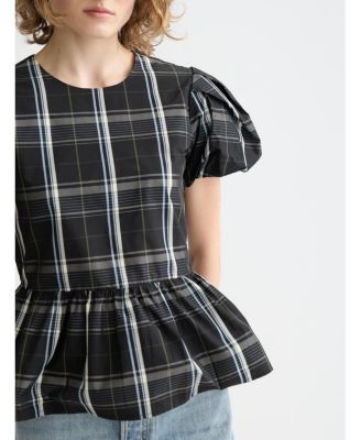 Women's Cap sleeve taffeta top with peplum