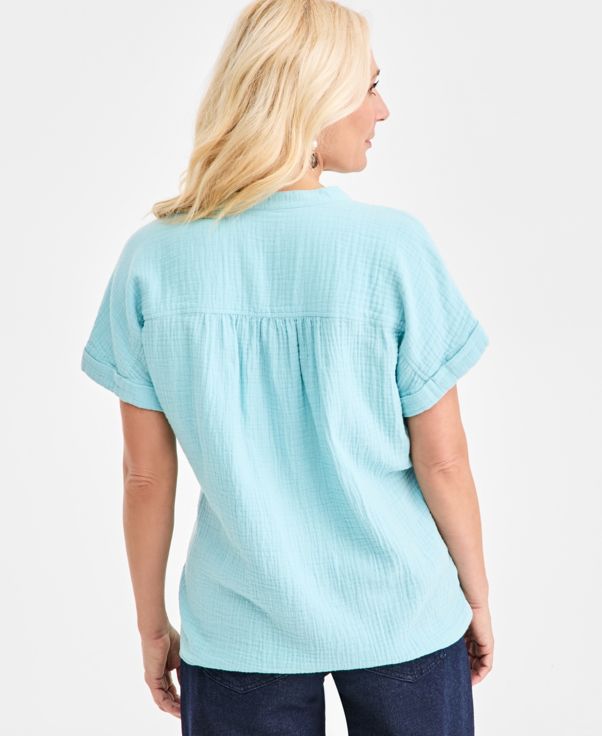 Style & Co Women's Cotton Gauze Split-Neck Dolman-Sleeve Shirt, Macy's Exclusive