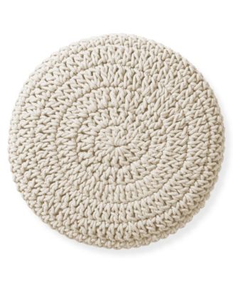 Hand-Knitted Cotton Pouf Ottoman Footstool, 13" Round x 11" High, Boho Accent Footrest with Non-Skid Legs, Foot Stool and Extra Seating