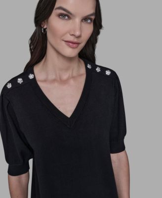 Women's V-Neck Button Detail Sweater