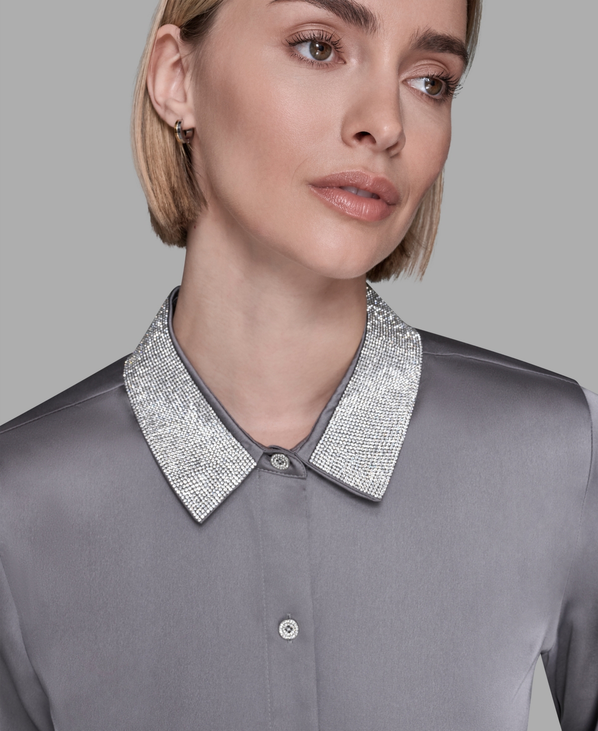 Karl Lagerfeld Women's Collared Neck Shirt In Gray