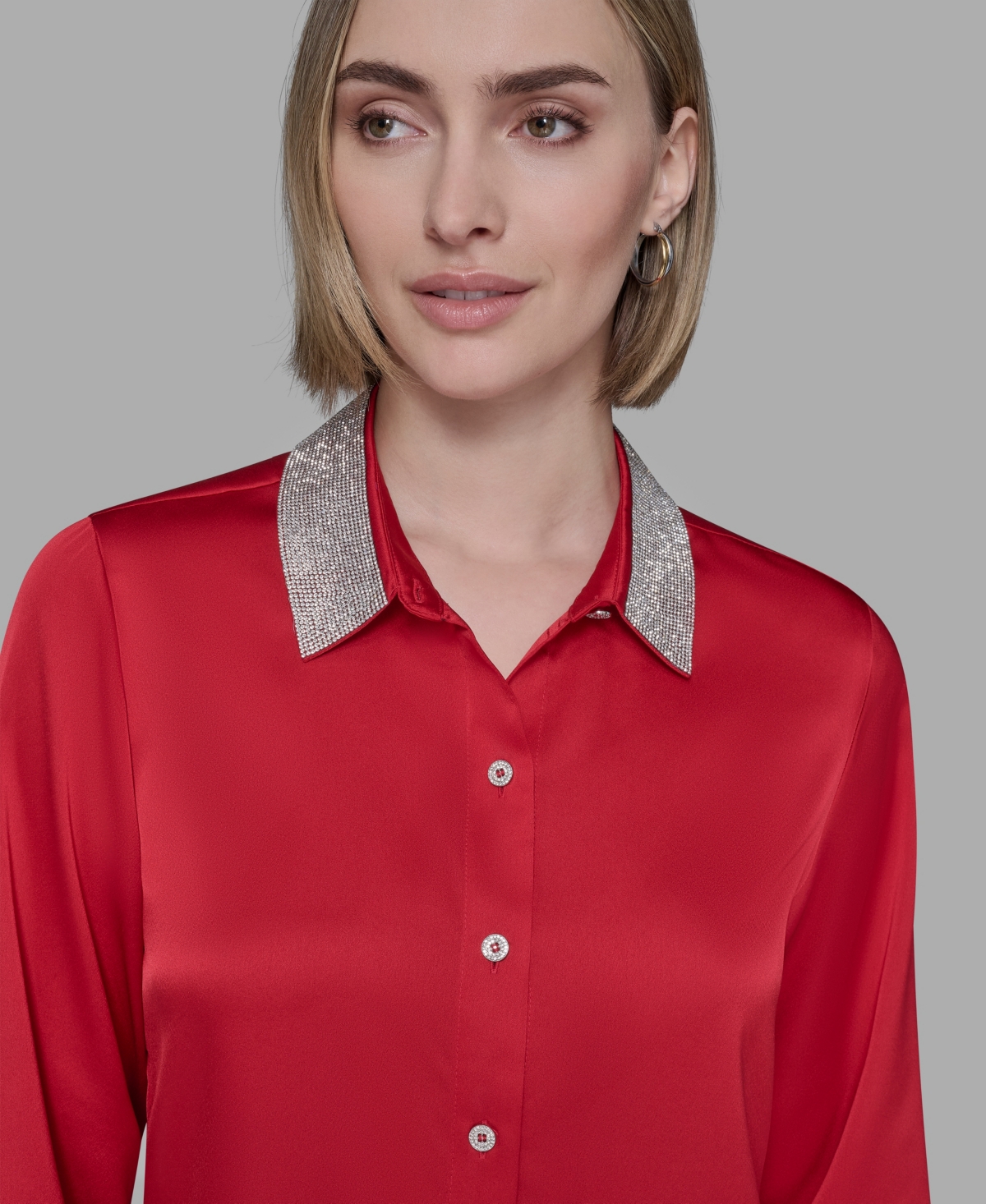 Karl Lagerfeld Plus Size Crystal Collared Neck Shirt In Animal Print