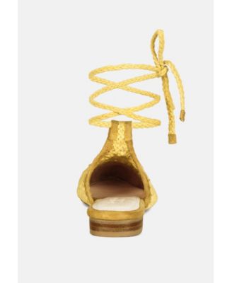 BARTSI Womens Handwoven Tie Up Flat Mules