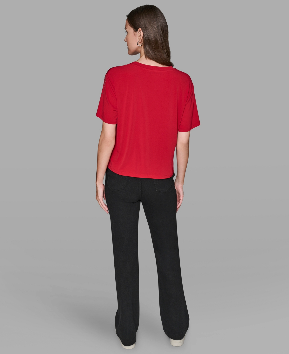 Karl Lagerfeld Women's Crewneck Embellished Top In Red