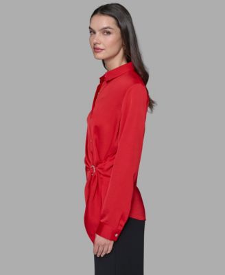 Women's Long Sleeve Surplice Ring Detail Top