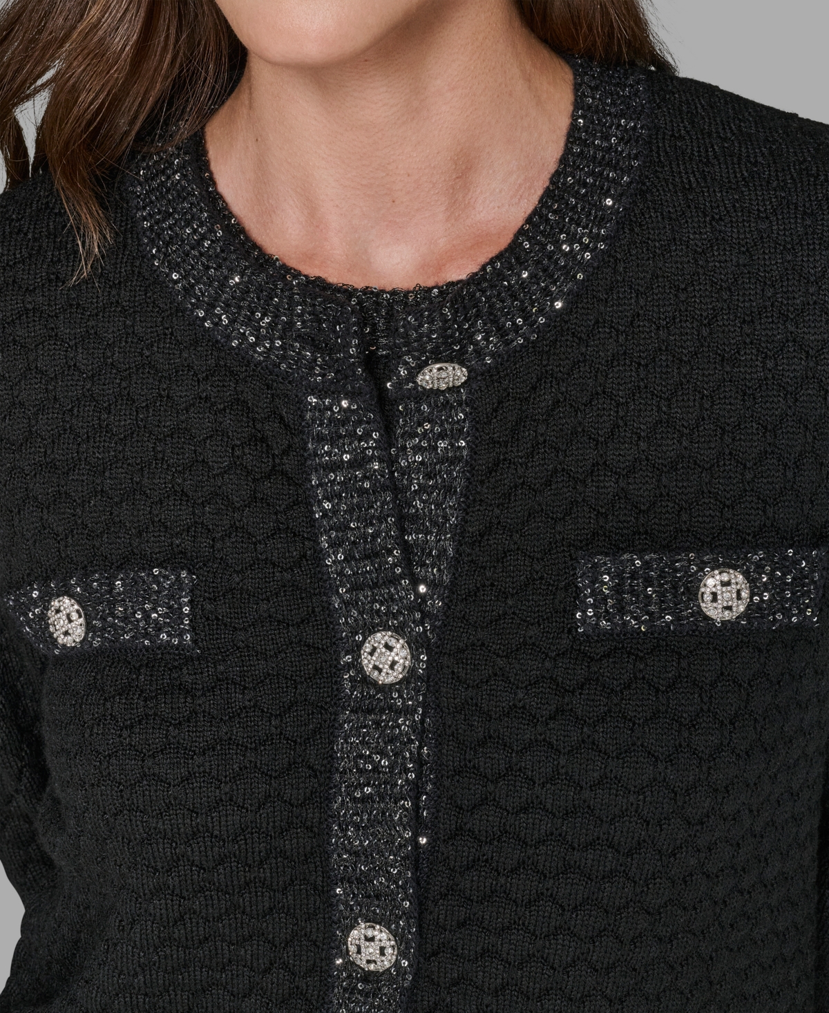 Karl Lagerfeld Women's Crewneck Textured Cardigan In Black