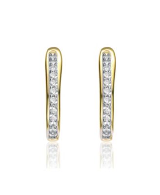 14K Gold Plating with Clear Cubic Zirconia U-Shaped Latch Back Hoop Earrings