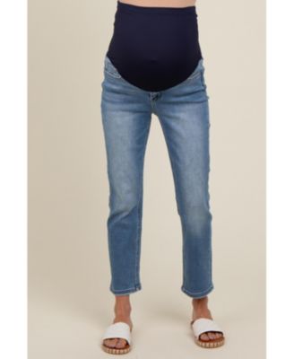 Maternity Blue Slim Straight Ankle Crop Jeans
