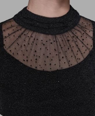 Women's Metallic Mesh High Neck Top