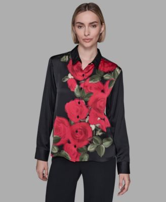 KARL LAGERFELD PARIS - Women's Collar Floral Print Top