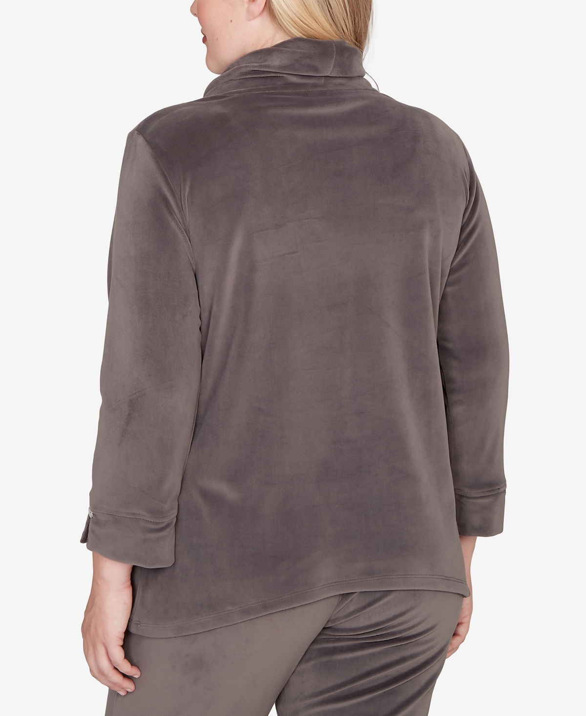 Alfred Dunner Calm Luxe Luxe Cowl Neck Top In Gray