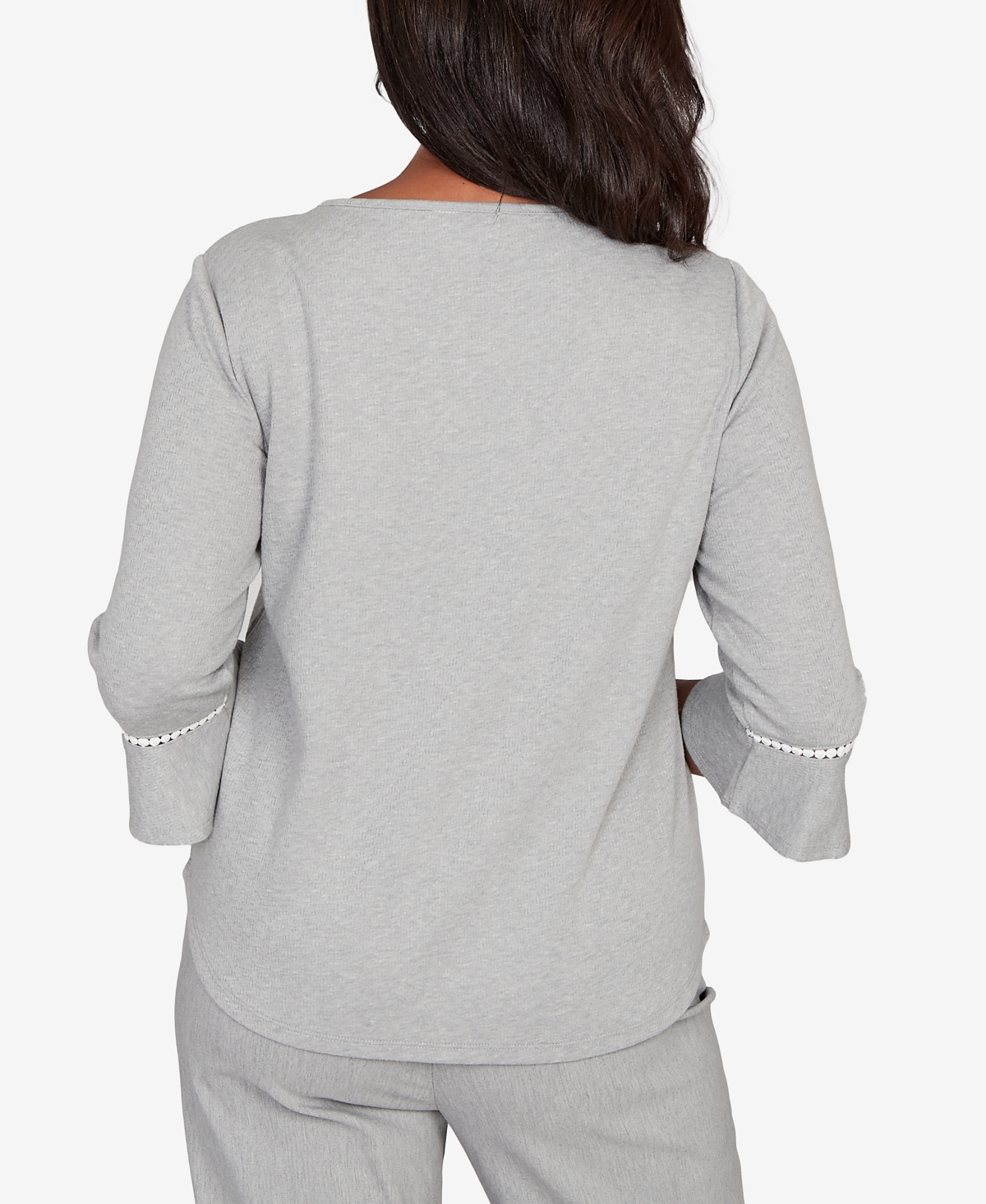 Alfred Dunner Stockbridge Christmas Tree Embellished Knit Top In Gray