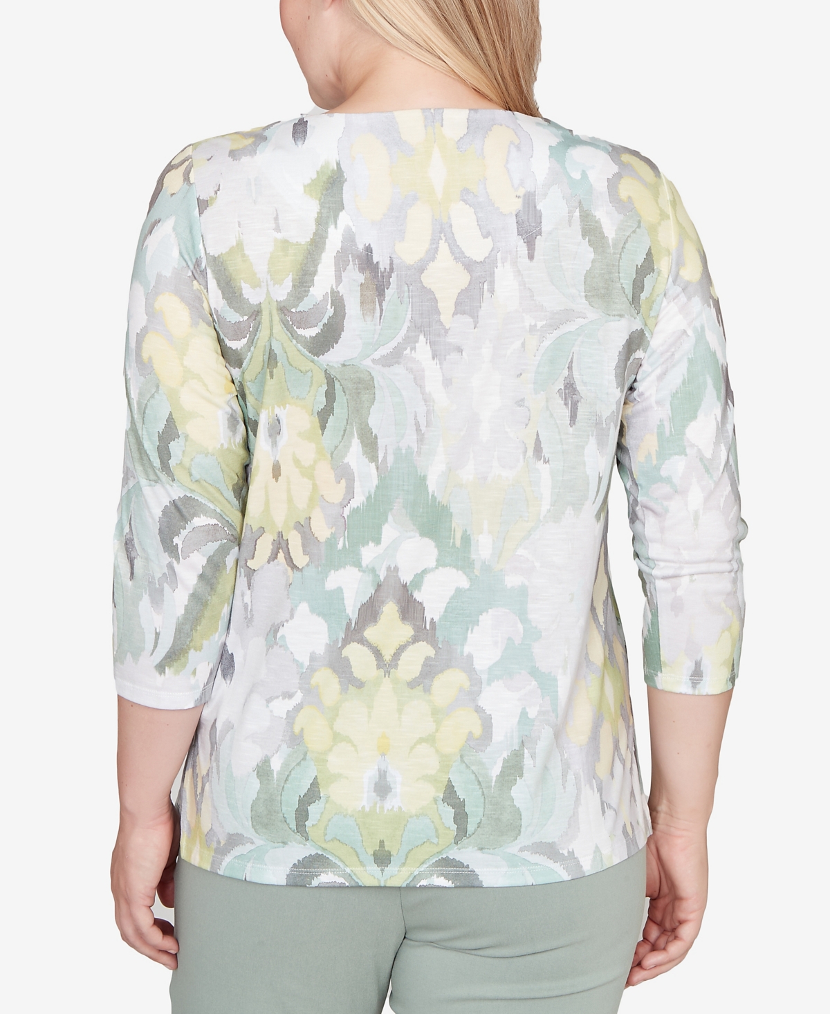 Alfred Dunner Plus Size Stockbridge Ikat Medallion Pattern Soft Knit Top In Neutral