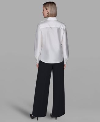 Women's Collar Rose Applique Detail Top