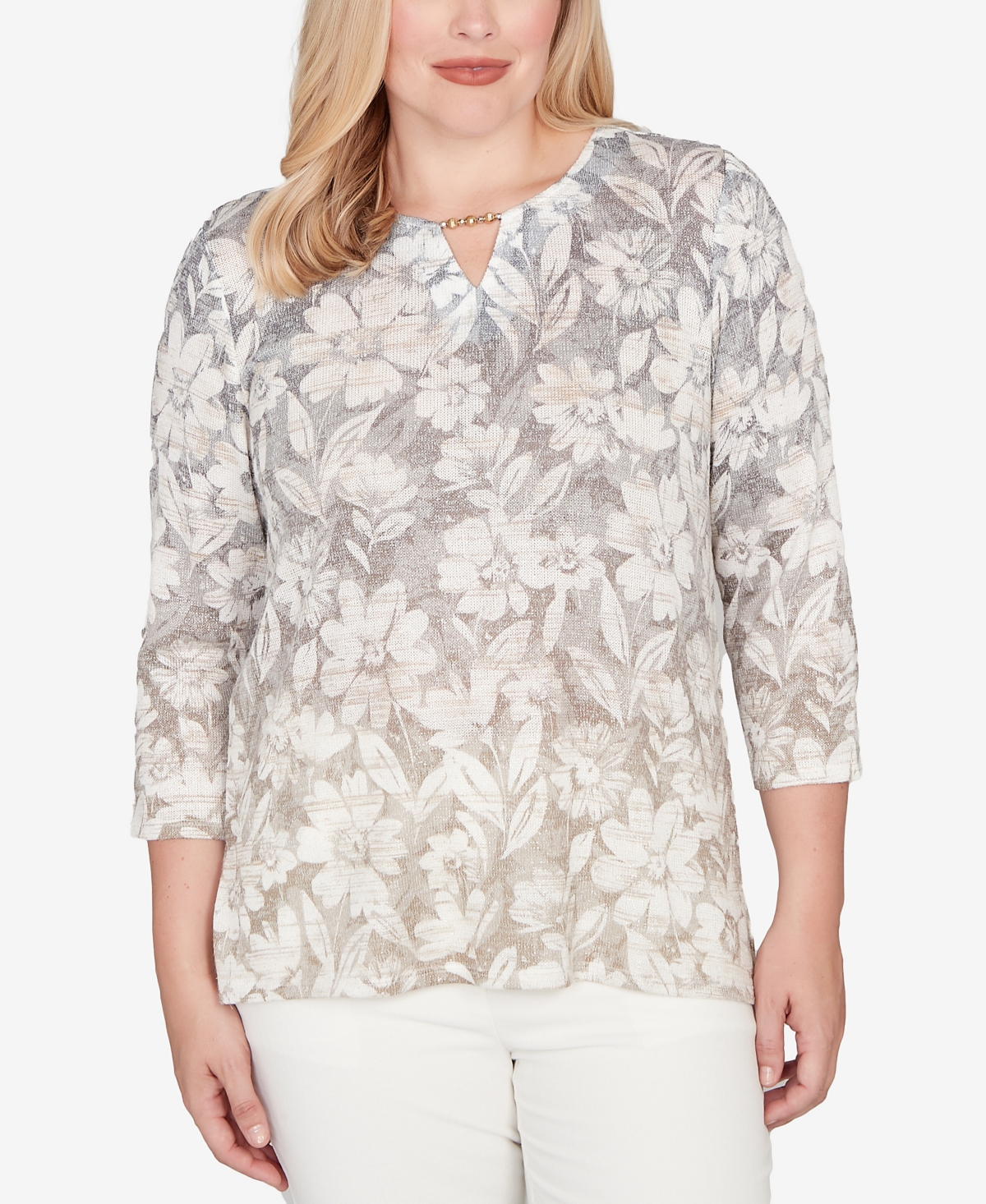 Alfred Dunner Vienna Ombre Floral Knit Top In Multi