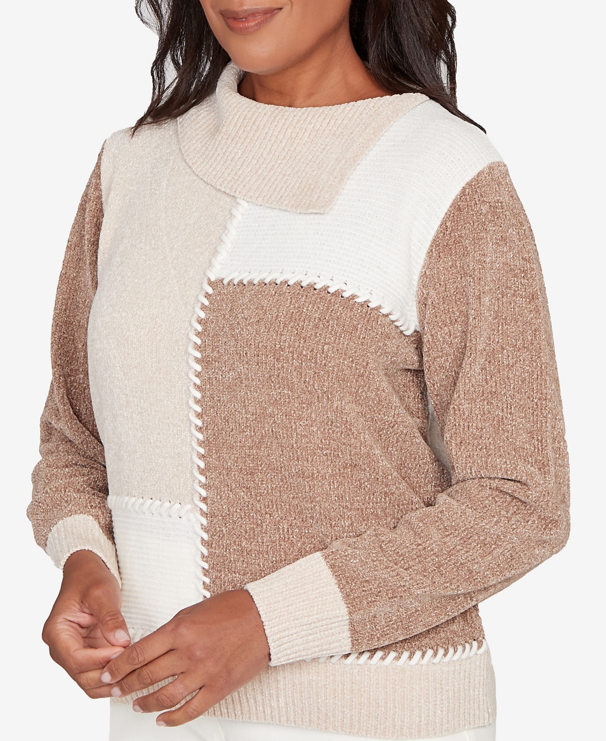 Alfred Dunner Plus Size Vienna Neutral Tones Colorblock Sweater In Brown